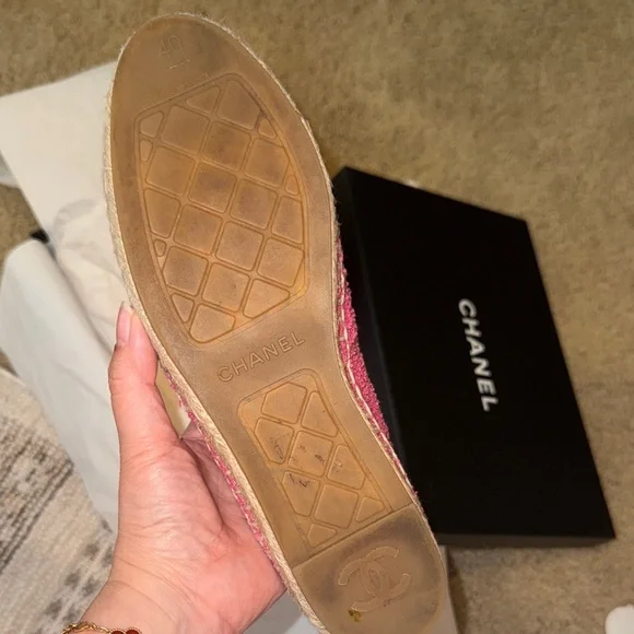 CHANEL Hot Pink Bouclé Espadrilles with Black Toe Cap - Picture 5 of 11